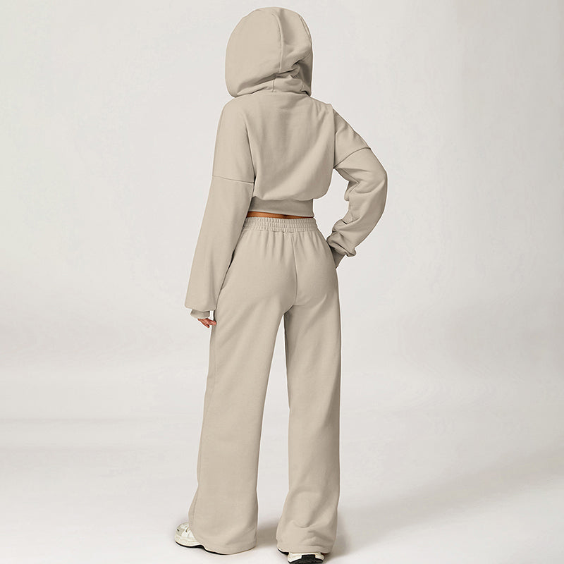 Cropped Hooded Sweatshirt + Loose Sweatpants 2-Piece Set