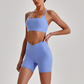 Wholesale Brushed Naked-Feel Open-Back Sports Bra & High-Waist Shorts Set – Sculpting Yoga 2-Piece