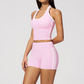Wholesale Women's Bare-Feel Color-Block Tank Top & Shorts Set