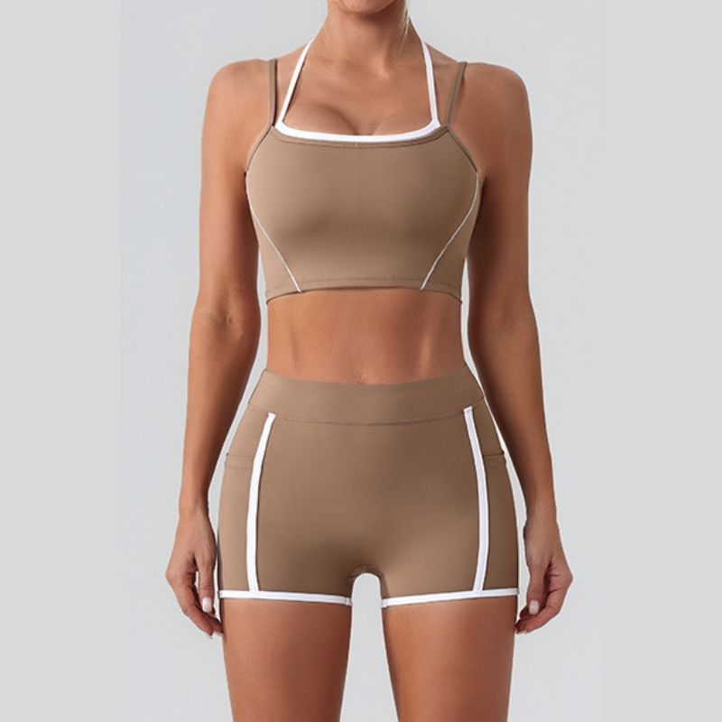 Faux two-piece bra + tight shorts 2-piece set
