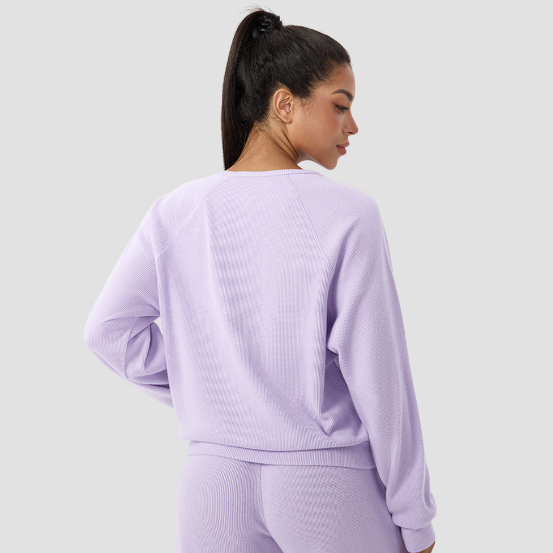 Women's Waffle Knit Crew Neck Long Sleeve Athletic T-Shirt