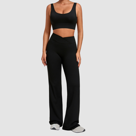 Wholesale Women's Naked-Feel Sports Bra + Flare Pants Set – Moisture-Wicking Yoga Fitness Activewear