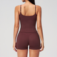 Wholesale Women's Brushed Tank Top & Booty-Lift Shorts Set – Seam-Detail Naked-Feel Yoga 2-Piece Set