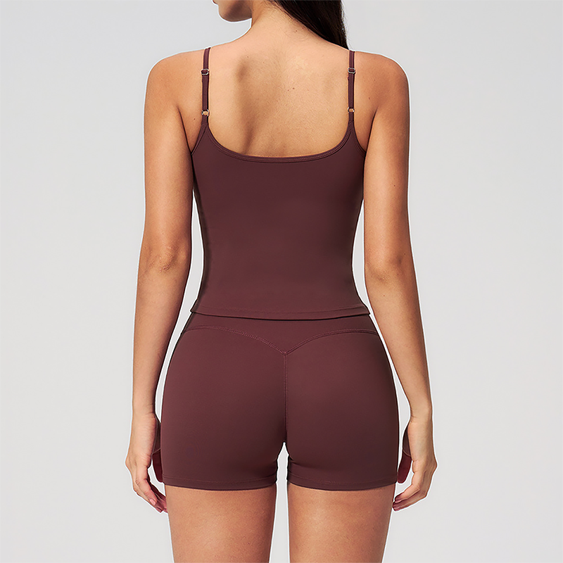 Wholesale Women's Brushed Tank Top & Booty-Lift Shorts Set – Seam-Detail Naked-Feel Yoga 2-Piece Set