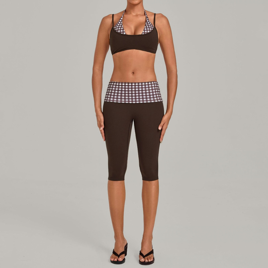 Wholesale Women's Faux-layered Bra Bra+Fold-over Waistband Shorts 2-Piece Set