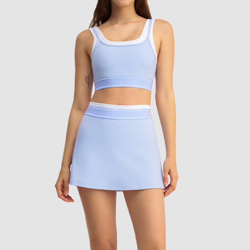 Wholesale Women's Contrast Stripe Halter Bra & Tennis Skirt Set – Sporty Two-Piece