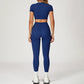 round-neck short sleeve sports crop top+high-waisted leggings set