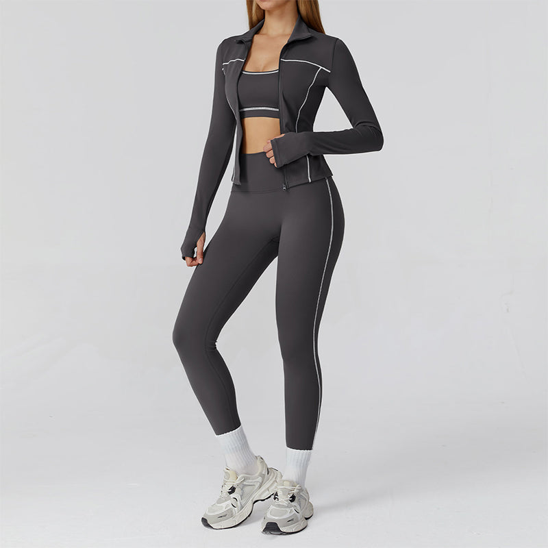 Racerback Sports Bra + Jacket + high waist leggings 3-piece set