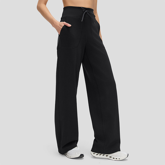 Wholesale Women's High-Waist Flowy Wide-Leg Pants – Drawstring Waist Relaxed Pilates Yoga Trousers