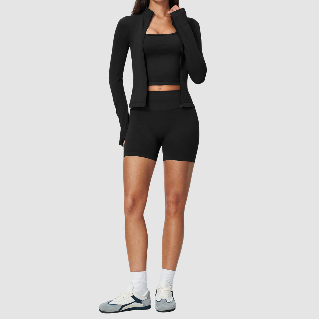 Wholesale Women's Racerback Tank, Shorts & Cardigan Yoga 3-Piece Set