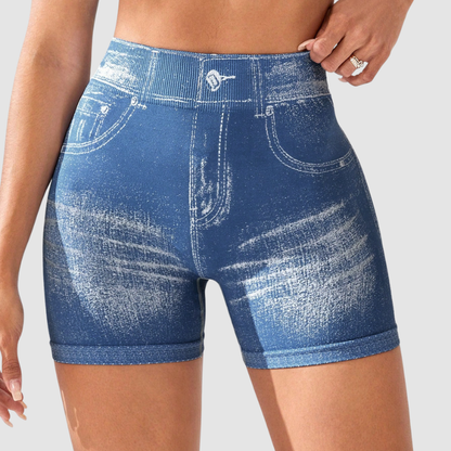 Wholesale High-Waisted Faux Denim Shorts