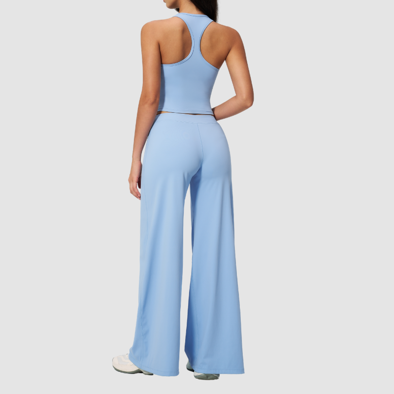 Wholesale Seam-Detail Cropped Vest & Hip-Lifting Wide-Leg Pants Set