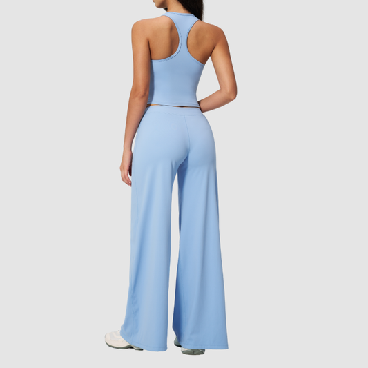 Wholesale Seam-Detail Cropped Vest & Hip-Lifting Wide-Leg Pants Set