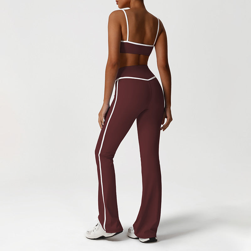 Quick-Drying Built-In Pads Bra + High-Waisted Flared Pants 2-Piece Set