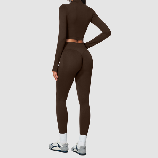 Wholesale Women's Cropped Stand-Collar Jacket & Leggings Yoga Set