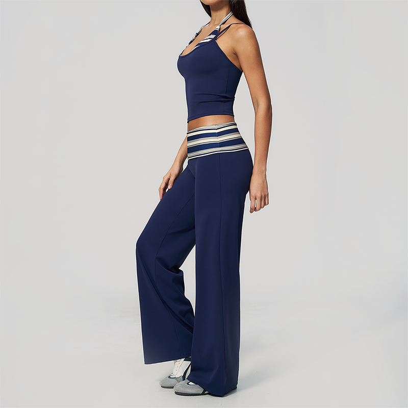 Wholesale Women's Polka Dot & Stripe Yoga Set Tank Top & Wide-Leg Pants w/ Chest Pad