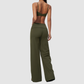 Wholesale Women's Brushed Yoga Set: Strappy Back Bra & Foldover Wide-Leg Pants