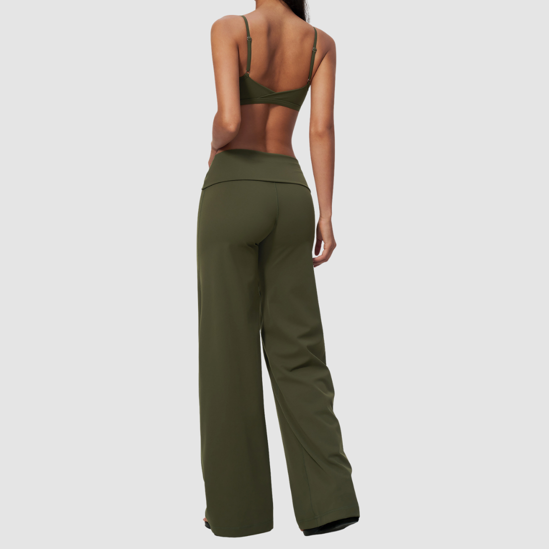 Wholesale Women's Brushed Yoga Set: Strappy Back Bra & Foldover Wide-Leg Pants