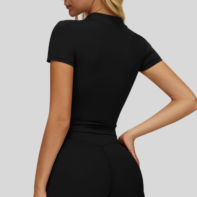 Slim-fit stand-up collar short-sleeved top