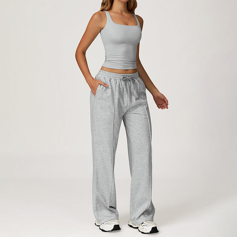Slimming U-Neck Tank Top + Straight Leg Sweatpants 2 Piece Set