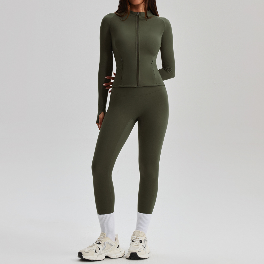 Women's Activewear Zip-up Long-Sleeve Jacket & Straight-Leg Pants Yoga Set