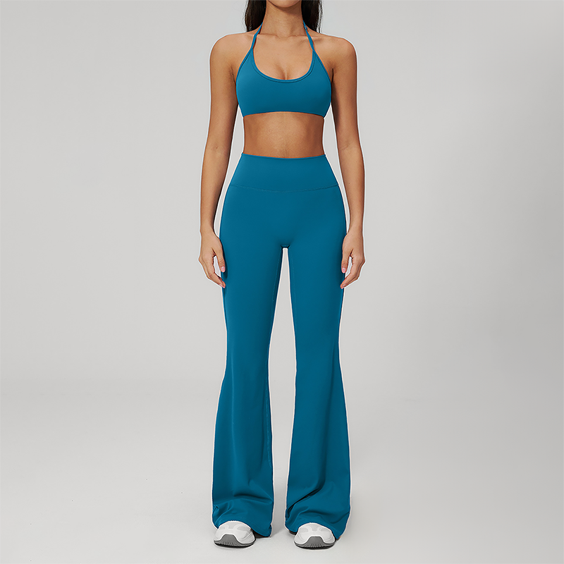Wholesale Seam-Detail Sports Bra & High-Waist Flare Leggings Set – Brushed Yoga 2-Piece