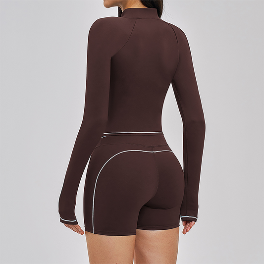 Color blocked Sports jacket+Sport vest+Tight shorts Running fitness 3-piece set