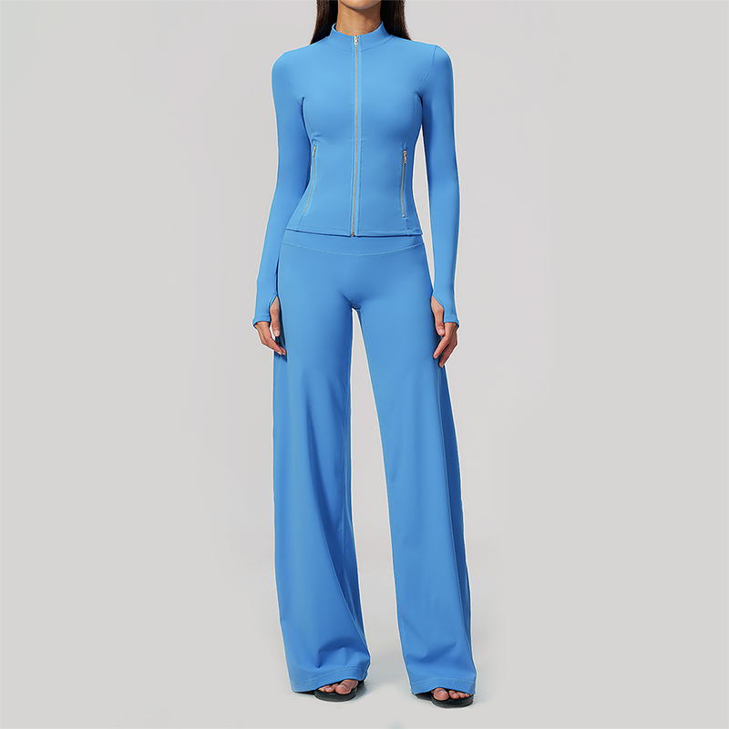 Wholesale Women's Zip-Up Yoga Jacket Set – Relaxed Wide-Leg Pants Activewear Set