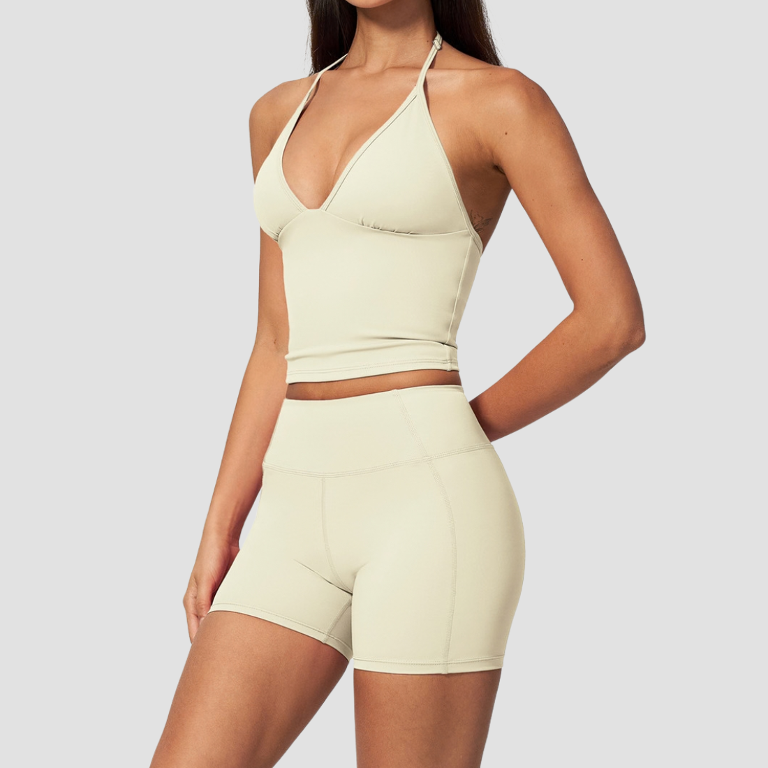 Wholesale Women's Deep-V Sleeveless Vest and High-waist Shorts Yoga Set