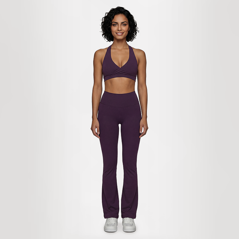 Deep V halter neck bra + high waisted pant 2-piece set
