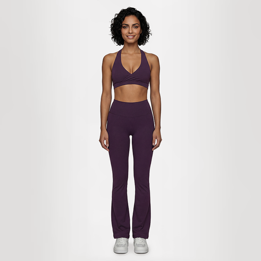 Deep V halter neck bra + high waisted pant 2-piece set