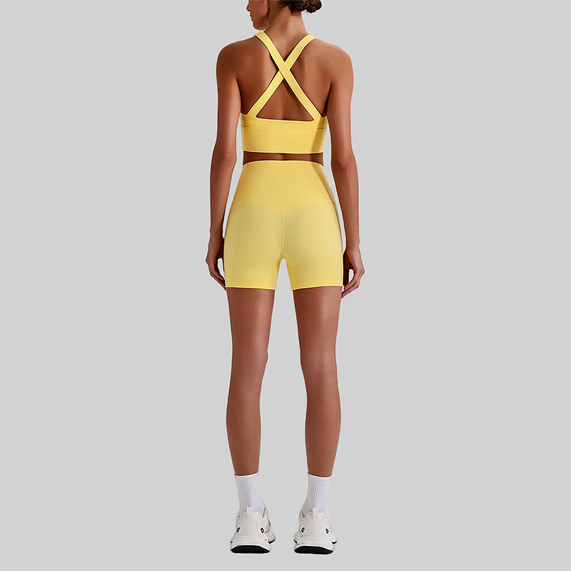Wholesale Cross-Back Sports Bra & High-Waist Biker Shorts Set – Naked-Feel Quick-Dry Yoga 2-Piece