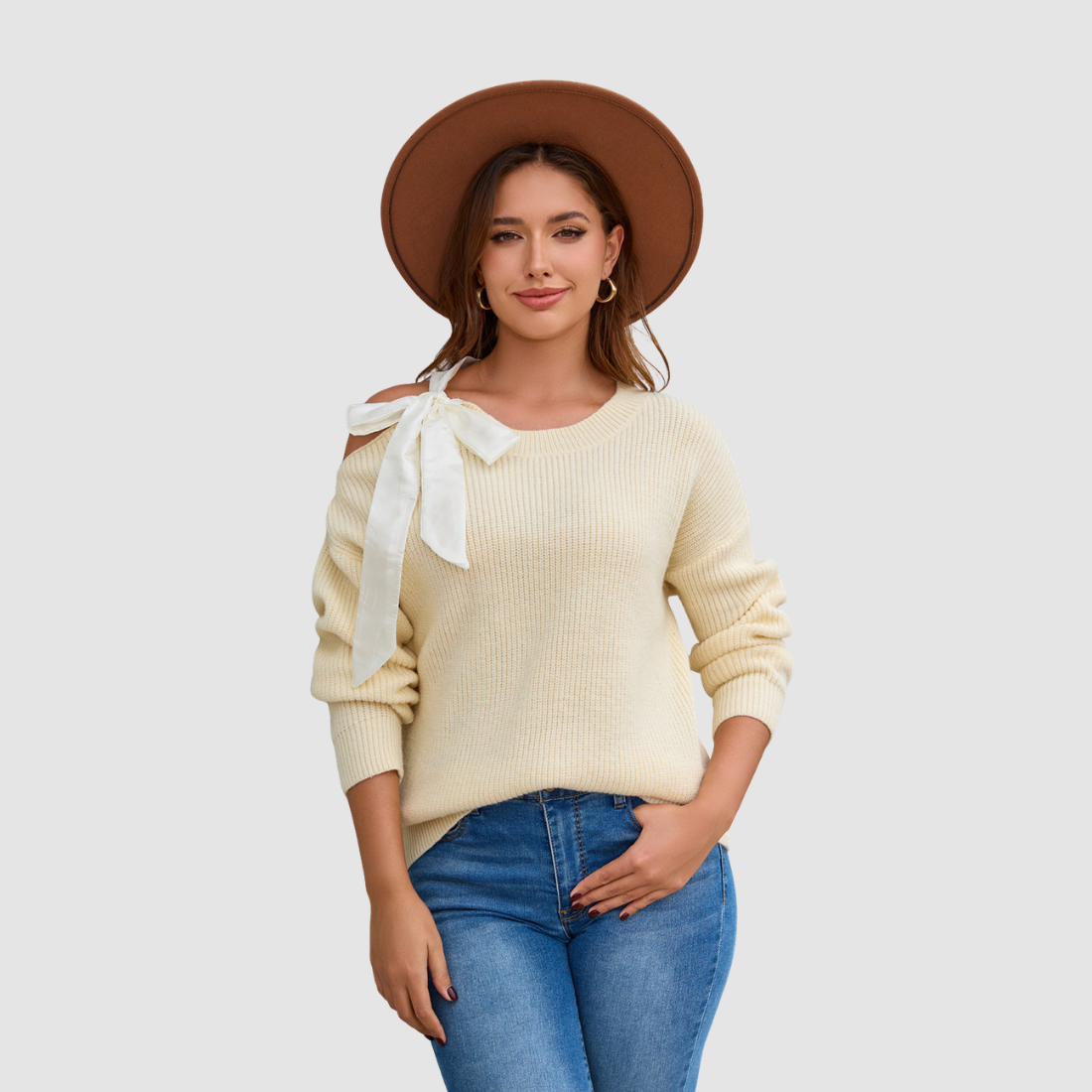 Wholesale Women’s Off-Shoulder Bow-Tie Knit Sweater