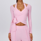 Wholesale Women's Ribbed V-Neck Tie-Front Long-Sleeve Yoga Cardigan