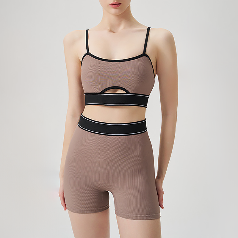 Wholesale color blocked backless vest+high waisted shorts 2-piece Set