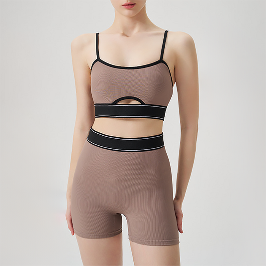 Wholesale color blocked backless vest+high waisted shorts 2-piece Set