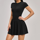 Solid Half Zipper Pleated Anti-Exposure Tennis Dress
