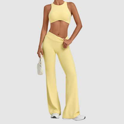 Wholesale Women's Sleeveless Yoga Set – Tummy Control Butt-Lifting Flare Pants 1081+9089