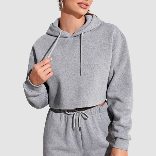 Wholesale solid color cropped drawstring hoodie | Wonderxfans bulk activewear