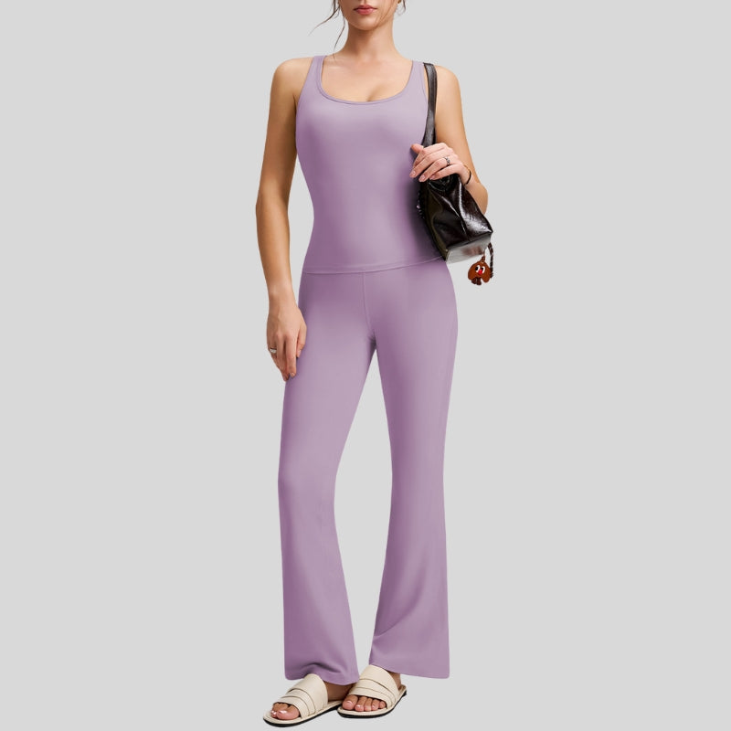 Sleeveless Sports Top + Slim Flare Pants 2-piece set