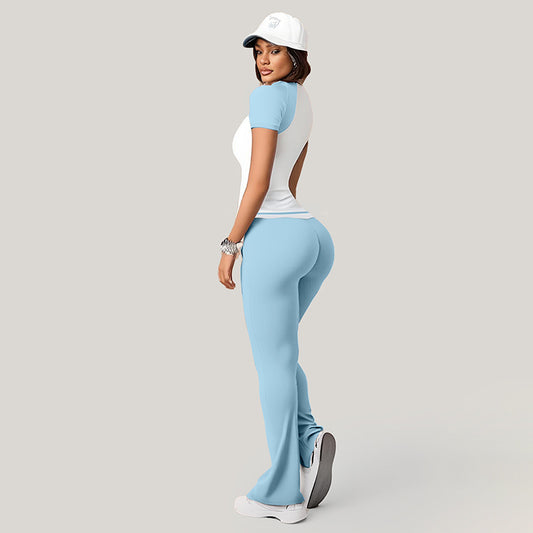 Pantalones de pierna de la pierna abalanzada + de manga corta + Set de 3 piezas contrastante de manga corta + banda de 3 piezas