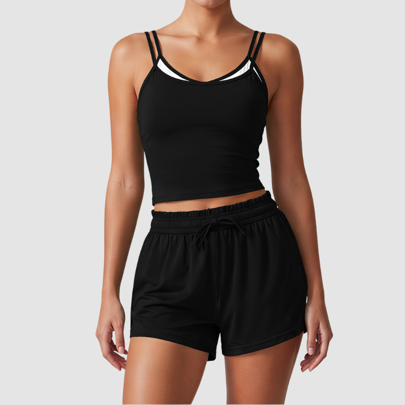Wholesale Women's Spaghetti-Strap Sports Bra & Tennis Shorts Set – Barely-There Activewear