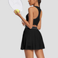 Wholesale Women's Contrast Pleated Tennis Dress with Chest Pads – One-piece tennis dress with built-in chest pads