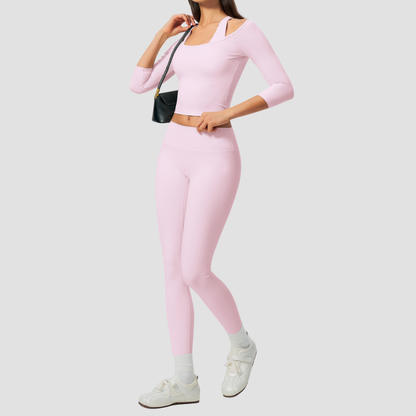 Wholesale Women High Elastic Slimming Mid sleeve T-shirt + High waist and hip lifting legging set