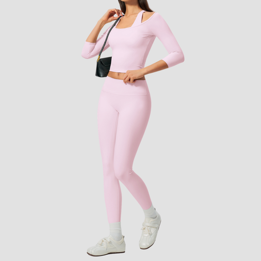 Wholesale Women High Elastic Slimming Mid sleeve T-shirt + High waist and hip lifting legging set