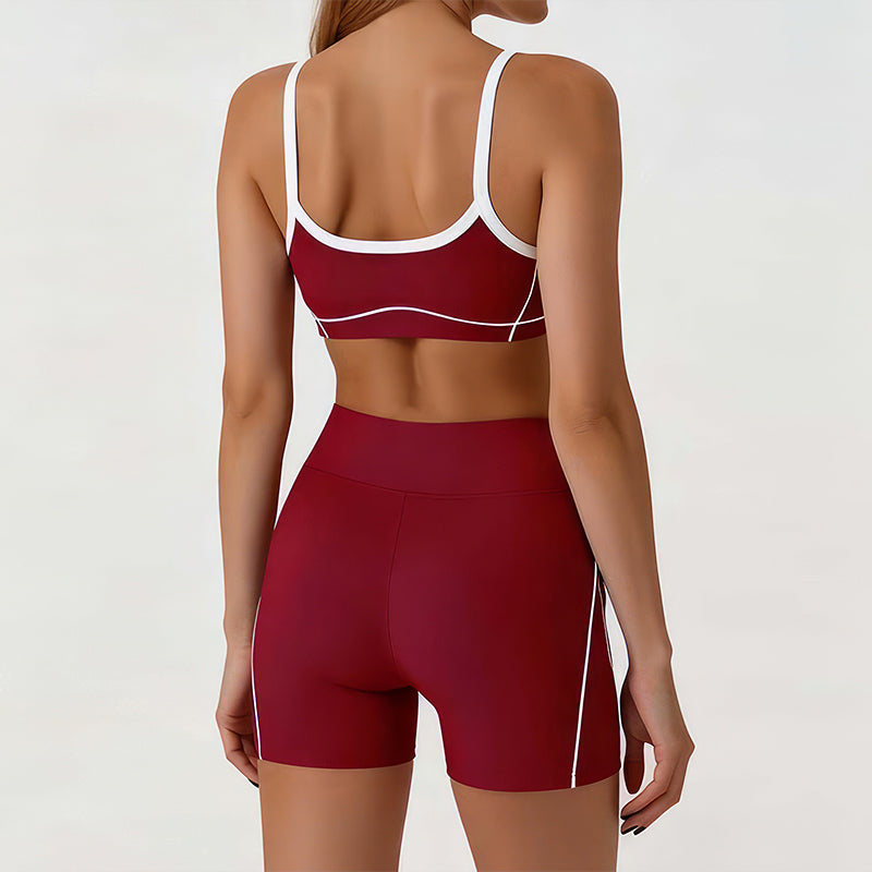 Wholesale color-blocked sports bra + high-elasticity shorts