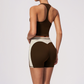 Wholesale Women's Colorblock Bare-Feel Yoga Set Tank Top & Shorts w/ Chest Pad