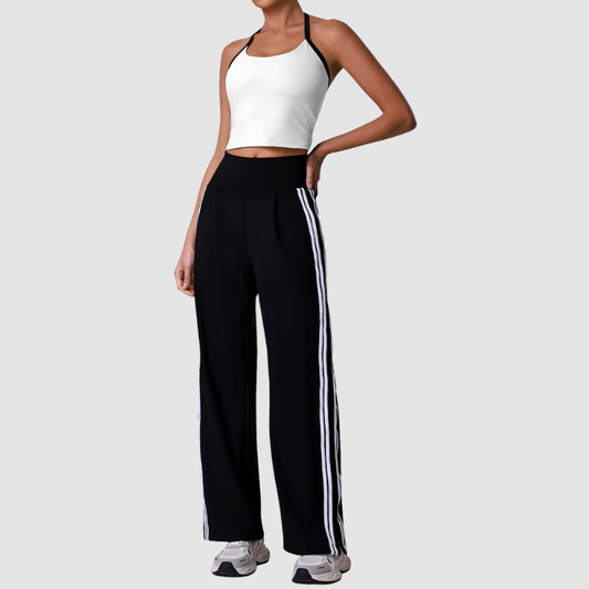 Wholesale Women's Striped Yoga Tank Top + High-Waist Wide-Leg Pants Set – Built-In Bra Pad Gym Fitness Set