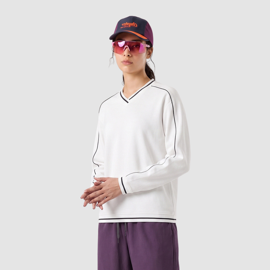 Wholesale Contrast V-Neck Drop-Shoulder Sweatshirt
