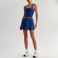 Wholesale Sleeveless Sports Top & Pleated Tennis Skirt Set – Quick-Dry Athletic 2-Piece with Built-In Shorts